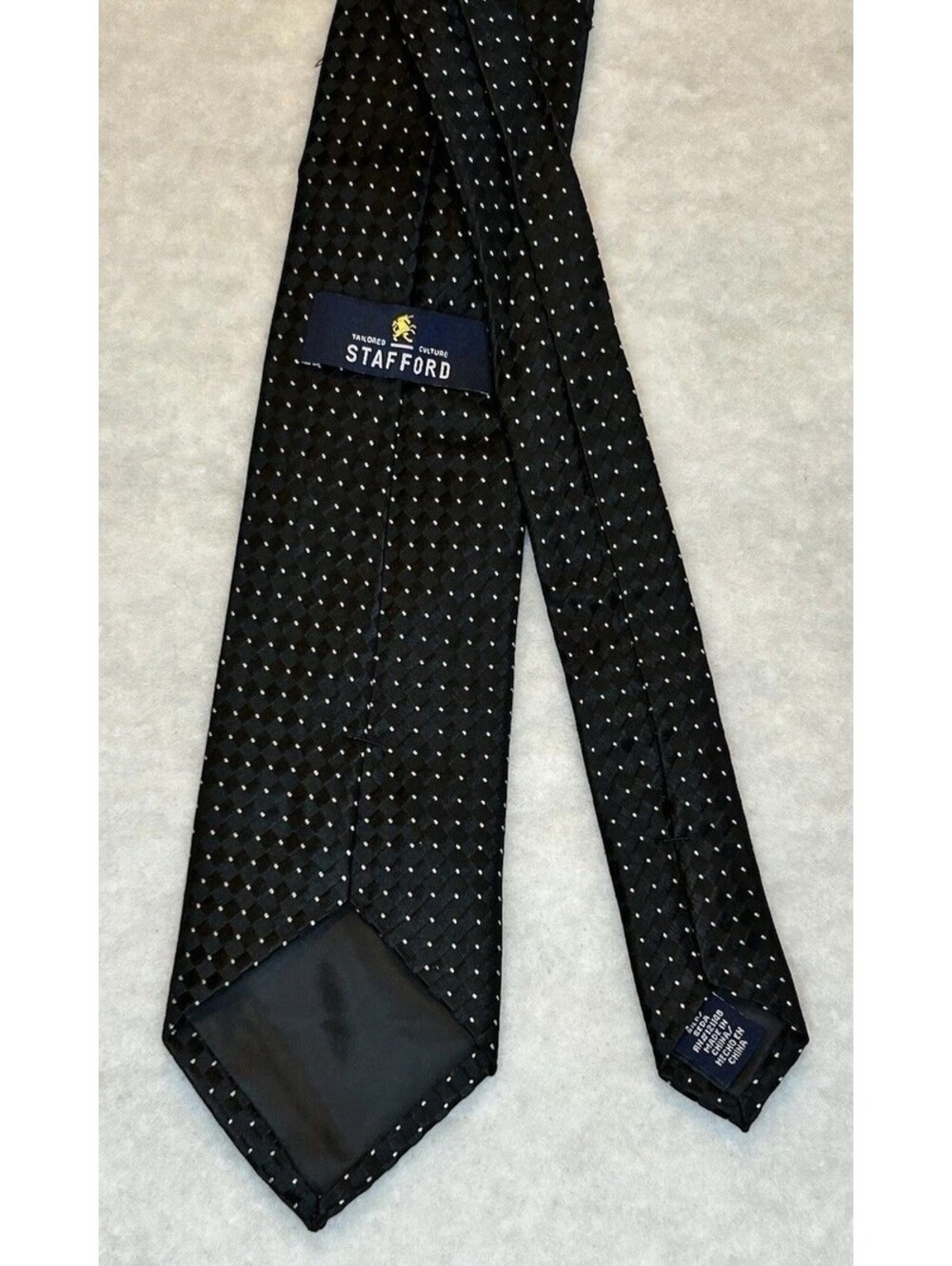 107-Stafford Men's Woven Polyester Geometric Tie Black White Pointed Style